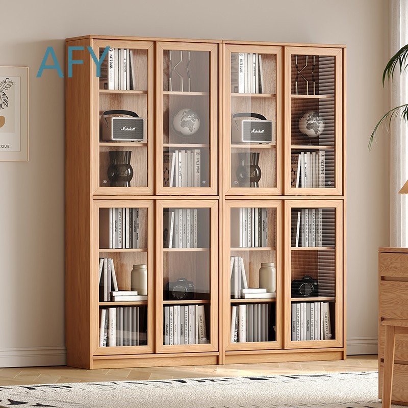 슬라이딩 유리문과 선반이 있는 솔리드 오크 책장, 현대 - Muji Home Storage 리뷰 및 가격
